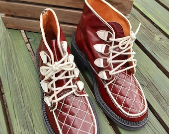 70s 80s unisex BURGUNDY WHITE BOOTS uk 4