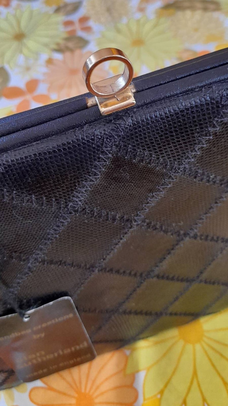 60s 70s DEADSTOCK alan sutherland BLACK patchwork KELLY bag mod sixties