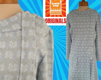 Jaren 60 mod-jurk, Duck Egg Blue bloemen, VK 16