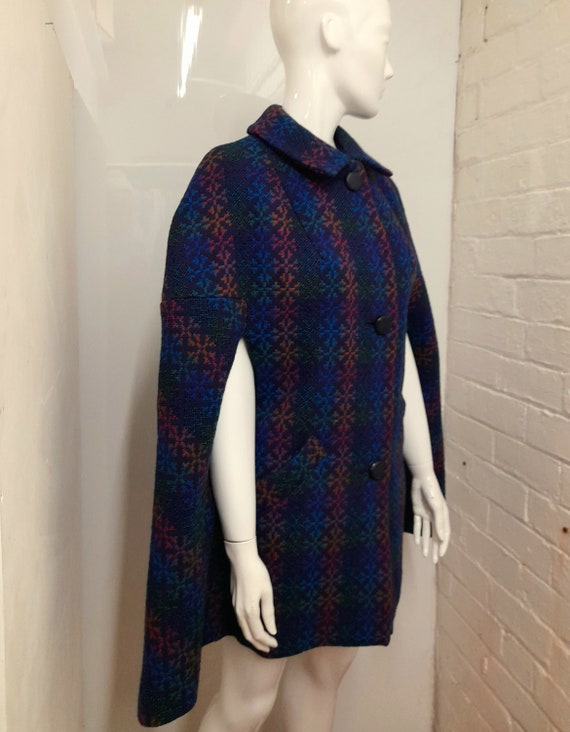 60s 70s PURPLE aqua rainbow WELSH wool CAPE mod s… - image 3