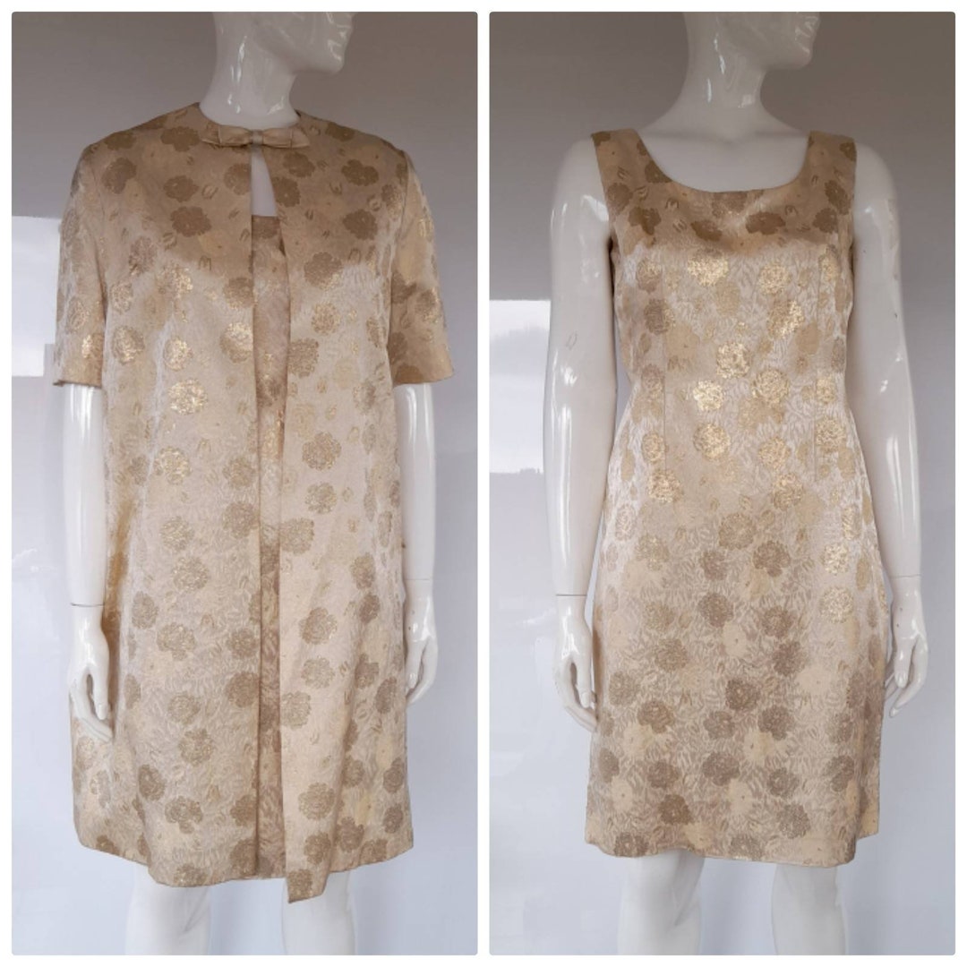 50s CARNEGIE Cream and Gold Floral BROCADE Wiggle Dress and - Etsy UK