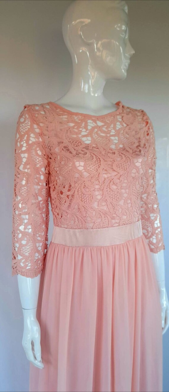 60s 70s pale salmon PINK lace and nylon MAXI DRES… - image 8