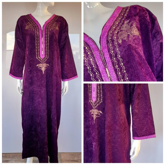 70s 80s PURPLE VELVET KAFTAN hippy boho festival … - image 1