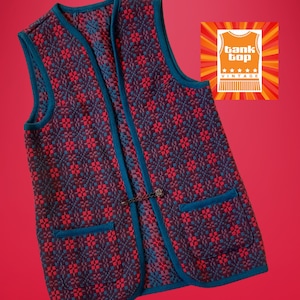 70s WELSH TAPESTRY wool turquoise blue cerise and purple dragon button and chain geometric tabard gilet WAISTCOAT uk 12
