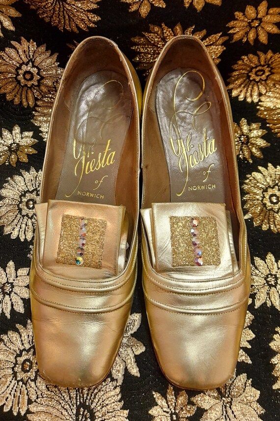 60s GOLD glitter DIAMANTE pilgrim SHOES by fiesta… - image 4