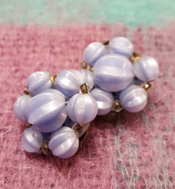 Vintage 1960'S mid blue beaded BLUE CLUSTER EARRIN