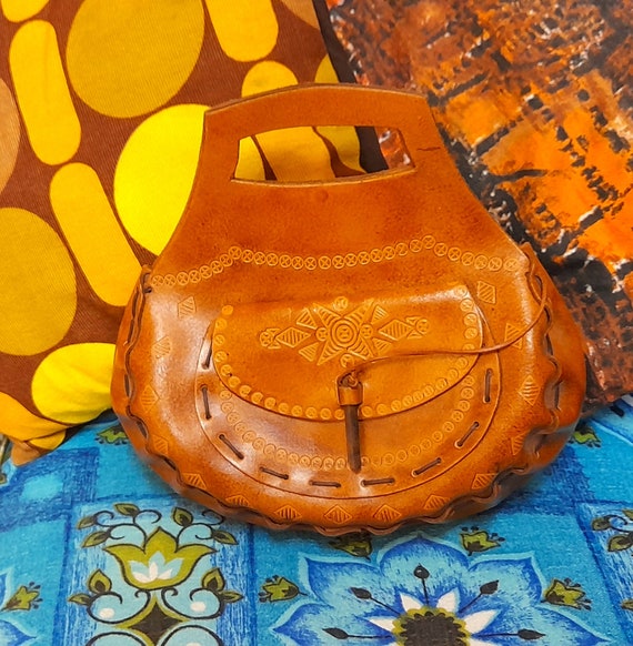 ７０Ｓ　レザーバッグ　ビンテージ　ハンドメイド 70s TAN TOOLED LEATHER Grab Bag Boho Hippy Festival 70s Chick - Etsy