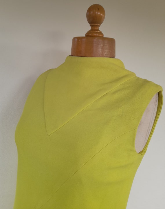 60s CHARTREUSE lemon lime diamond panel sleeveles… - image 6