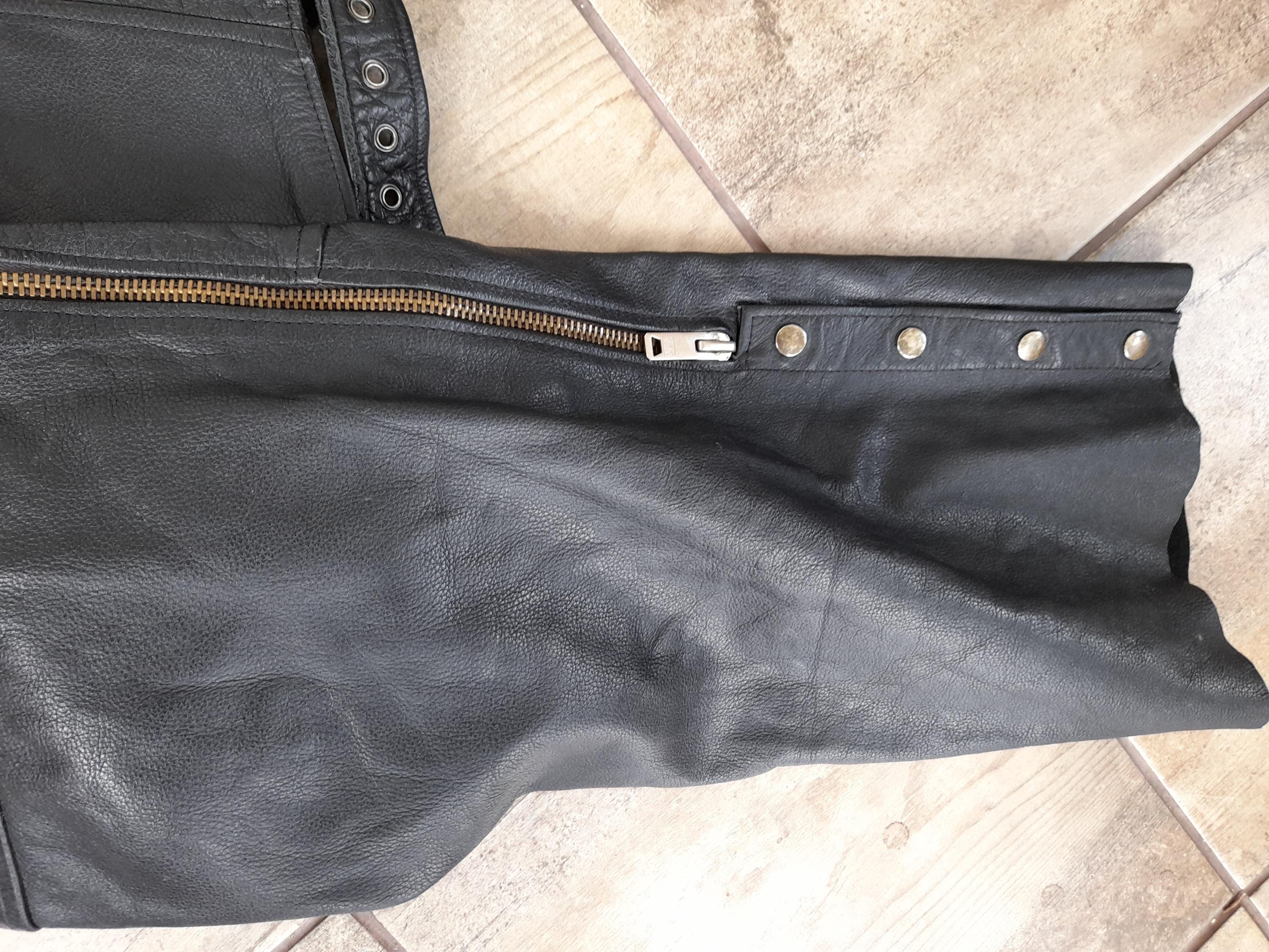 Vintage Black Leather Motorcycle Chaps, Heavy Duty Biker Style (36