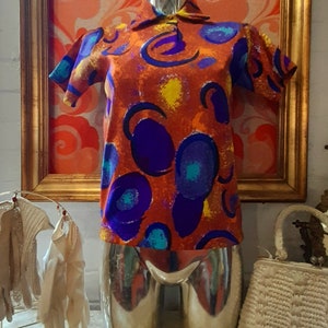 60s sixties purple ORANGE aqua yellow tan PSYCHEDELIC polo mod TOP by shepherd uk 10