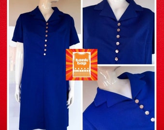 60s bright ROYAL BLUE SHIRTWAISTER dress volup uk 18 20