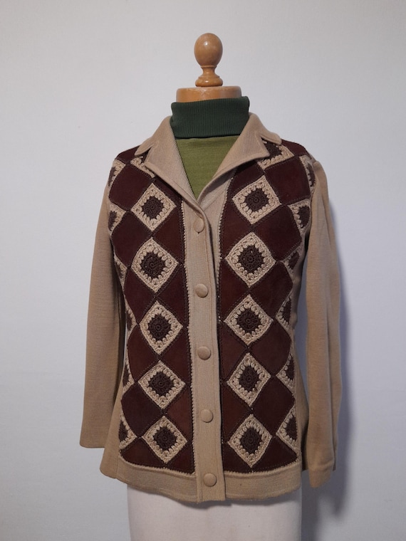 60s 70s dimonelli BROWN and coffee diamond check … - image 2