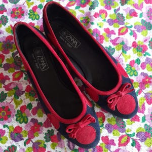 Retro zinnia SPOTTY suede wine RED and navy suede  SHOE mod slip on shoes uk 7