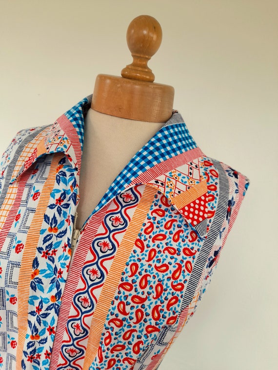 70s deadstock multi PATCHWORK print dagger collar… - image 6
