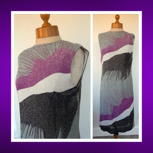 60s handmade sleeveless ABSTRACT LUREX statement DRESS mod uk 10
