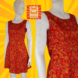 60s pinky red and lime ABSTRACT PRINT shift DRESS mod sixties uk 10