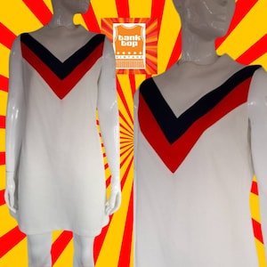 60s RED white BLUE chevron colour block DRESS mod gogo sixties uk 14 short