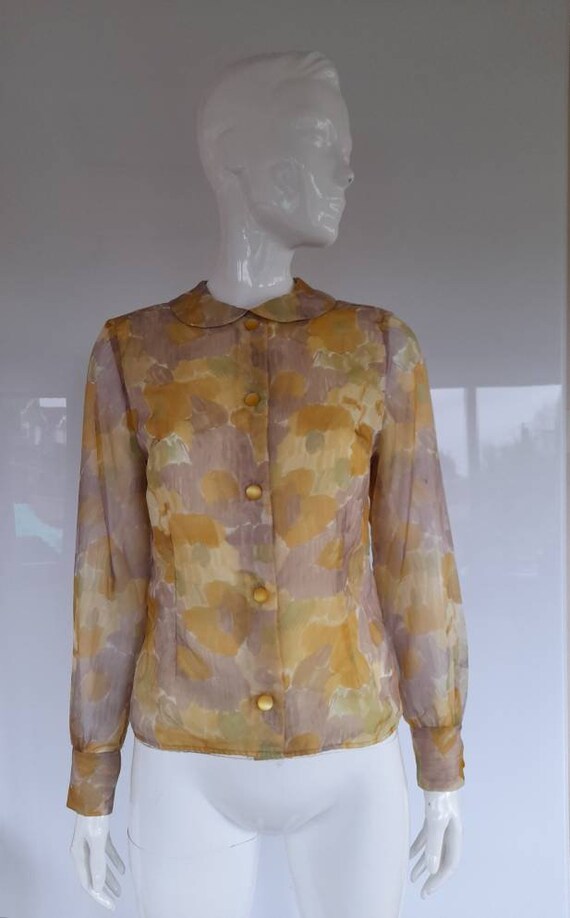 60's chiffon PETER PAN COLLAR blouse floral mod si