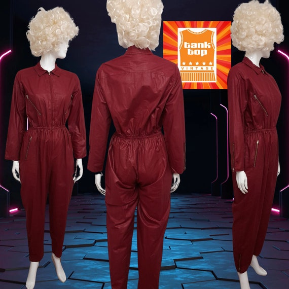 80s 90s BURGUNDY Glazed Cotton Punk Zipper JUMPSUIT 80s 90s BURGUNDY Glazed Cotton Punk Zipper JUMPSUIT