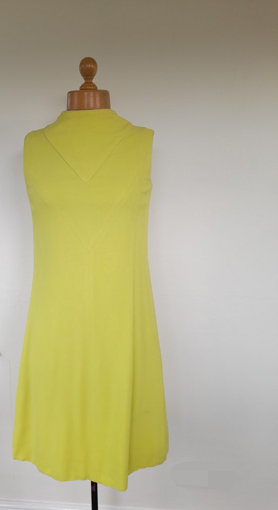 60s CHARTREUSE lemon lime diamond panel sleeveles… - image 3