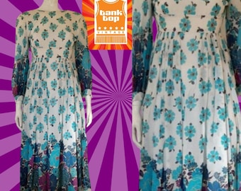 60s FLORAL MAXI DRESS prarie peasant sixties seventies uk 6 8