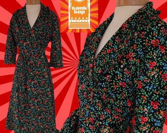 70s nylon floral DRESS abrigo bata bata uk 10