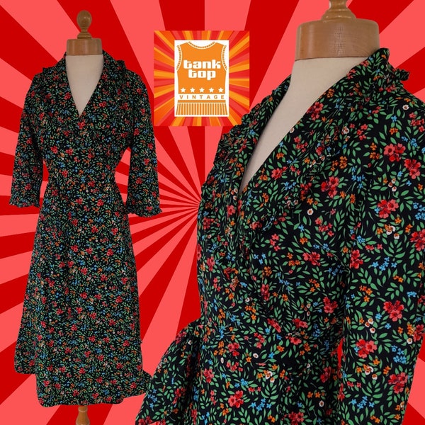 70s nylon floral DRESS wrap housecoat dressing gown uk 10