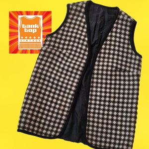 70s WELSH TAPESTRY wool olive green black and cream geometric tabard gilet WAISTCOAT uk 12 14