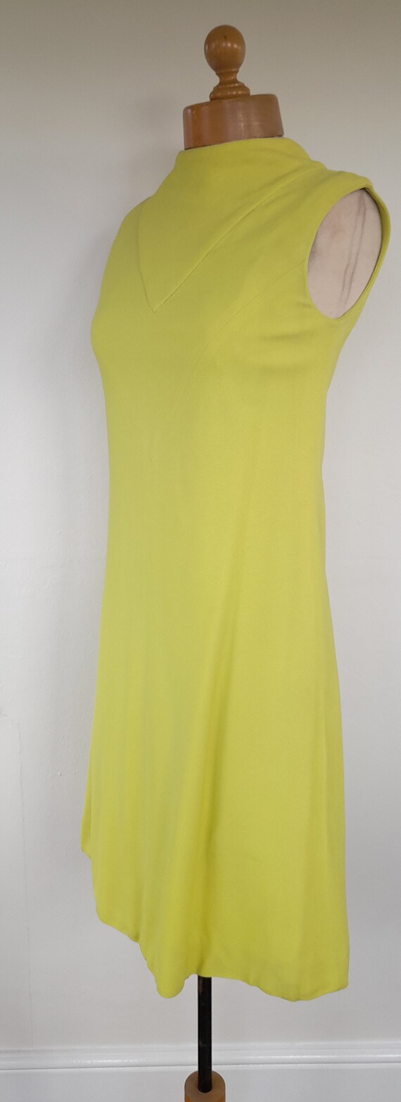 60s CHARTREUSE lemon lime diamond panel sleeveles… - image 7