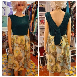 50s VELVET and BROCADE cocktail DRESS uk 10