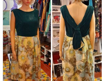 50s VELVET and BROCADE cocktail DRESS uk 10