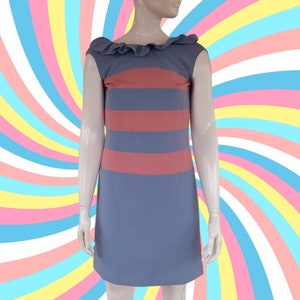 Años 60 bebé PINK y azul COLOR BLOCK vestido de cuello volante uk 10 mod sesenta
