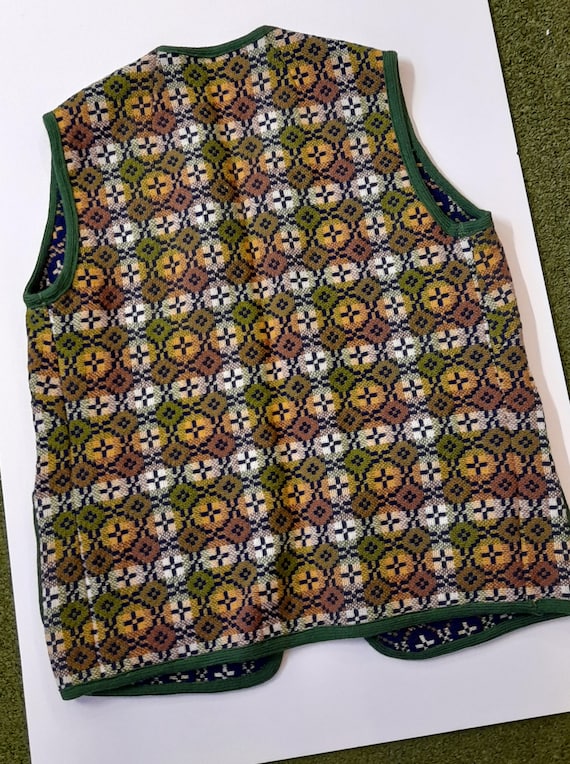 70s WELSH TAPESTRY wool green tan brown geometric… - image 6