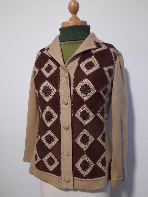 60s 70s dimonelli BROWN and coffee diamond check … - image 4