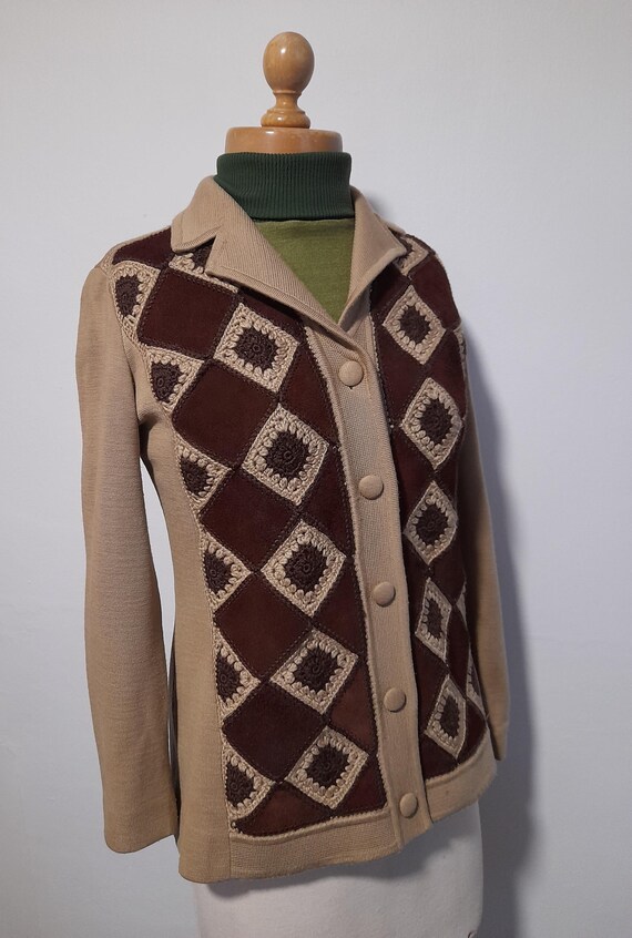 60s 70s dimonelli BROWN and coffee diamond check … - image 3