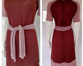 70s marlborough burgundy and pink SEVENTIES JUMPER DRESS uk 8