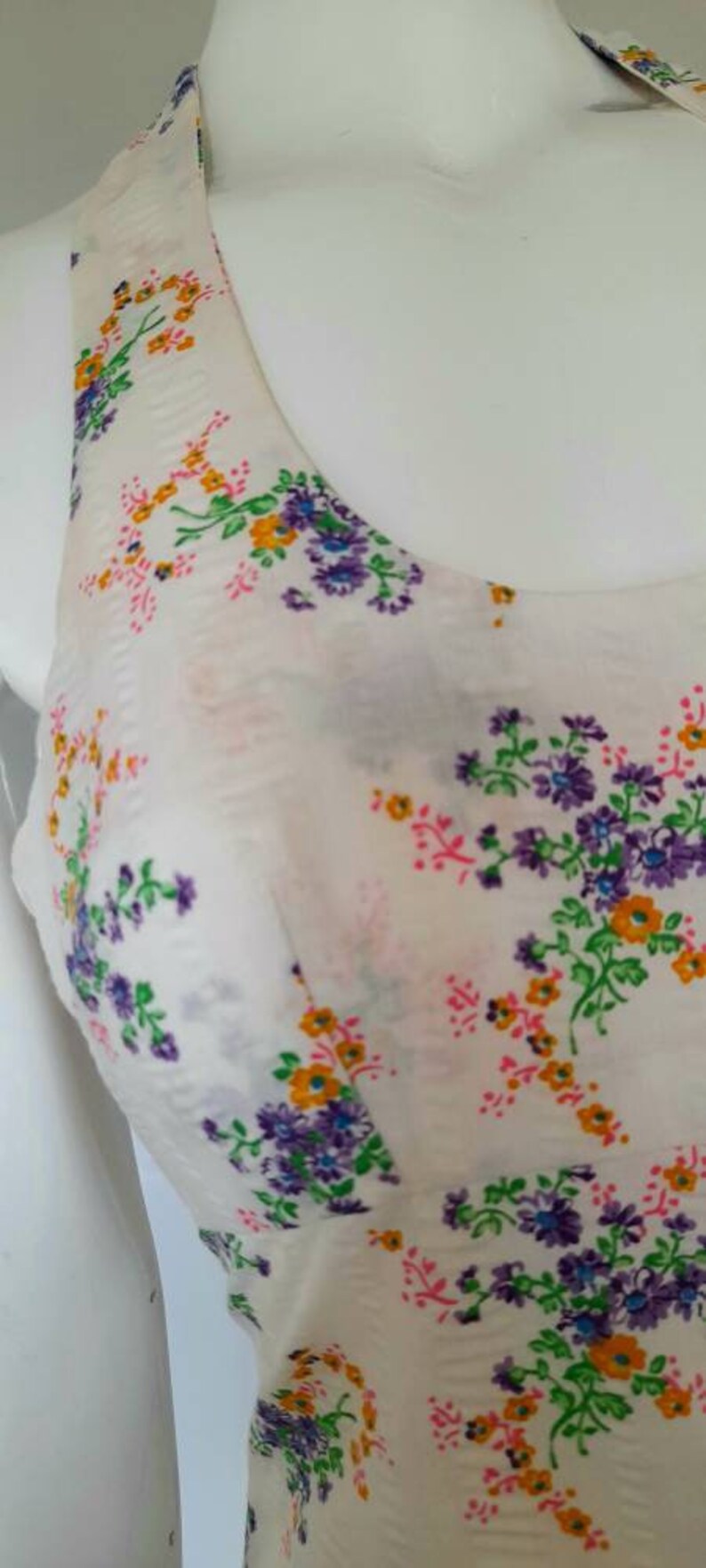 70s orange purple FLORAL HALTERNECK DRESS summer dress boho uk 4 6