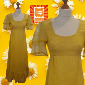 CALIFORNIA label YELLOW tulip print prairie MAXI dress uk 6-small 8
