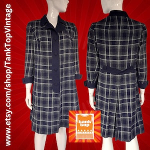 60s NAVY blanco mastin scala CHECK volup abrigo mod sesenta uk 14 pequeño 16