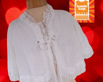 Vintage ST MICHAEL Bed Jacket: White Nylon Lace Peignoir, UK 10/12