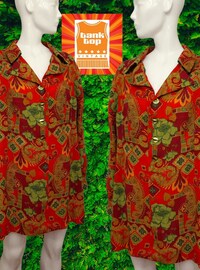 Psychedelic 60s 70s vintage paisley dress, size M/L, longsleeve shirt dress, orange and mint