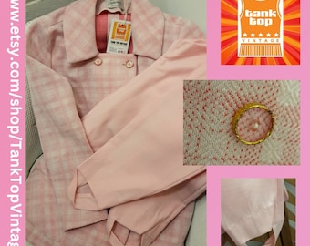 60s wolsey lombardi baby PINK and white CHECK double breasted jacket  mod uk 14