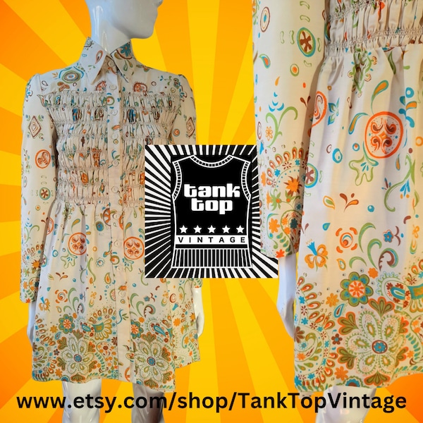 60s 70s deadstock PEGGY PAGE floral MINI dress mod skinhead uk 8