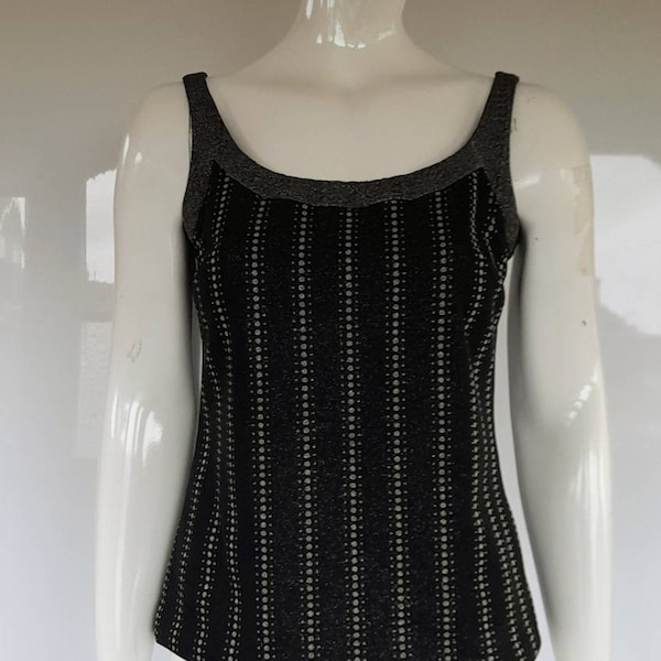 70s BLACK SILVER LUREX evening cocktail top vest uk 10