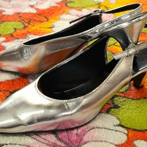 60s SILVER METALLIC SLINGBACKS by couture by timpson mod sixties party shoes uk 4 to 4.5