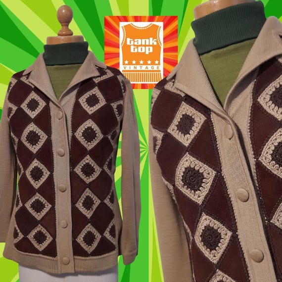 60s 70s dimonelli BROWN and coffee diamond check … - image 1