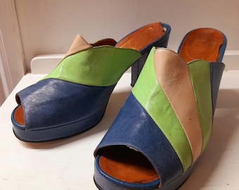 Shoes 70s Mules Vtg Size 70s 80s Wood Heel Platform Shoes Mules