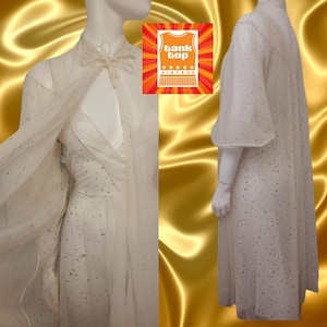 Lata 50. Kremowy złoty STAR carters du pont nylon SHEER PEIGNOIR koszule nocne szlafrok zestaw noc poślubna burleska pin up vintage bielizna uk 14