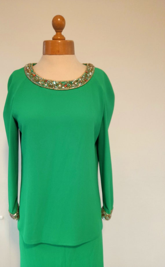 80s emerald GREEN FRANK USHER skirt blouse suit w… - image 2