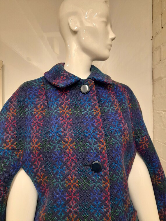 60s 70s PURPLE aqua rainbow WELSH wool CAPE mod s… - image 5
